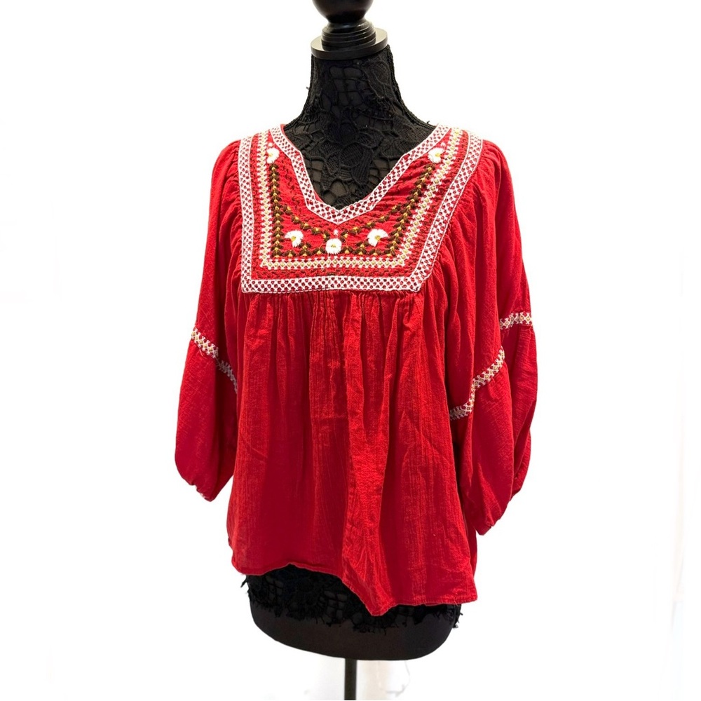 Max Studio Red Embroidered Blouse